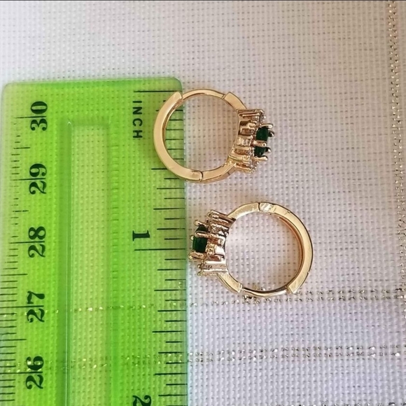 New 18K Gold Plated Round Cut Emerald Diamond Hoop Earrings for Women - Picture 5 of 11